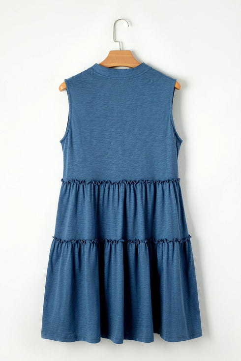 Split V Neck Tiered Flowy Sleeveless Dress